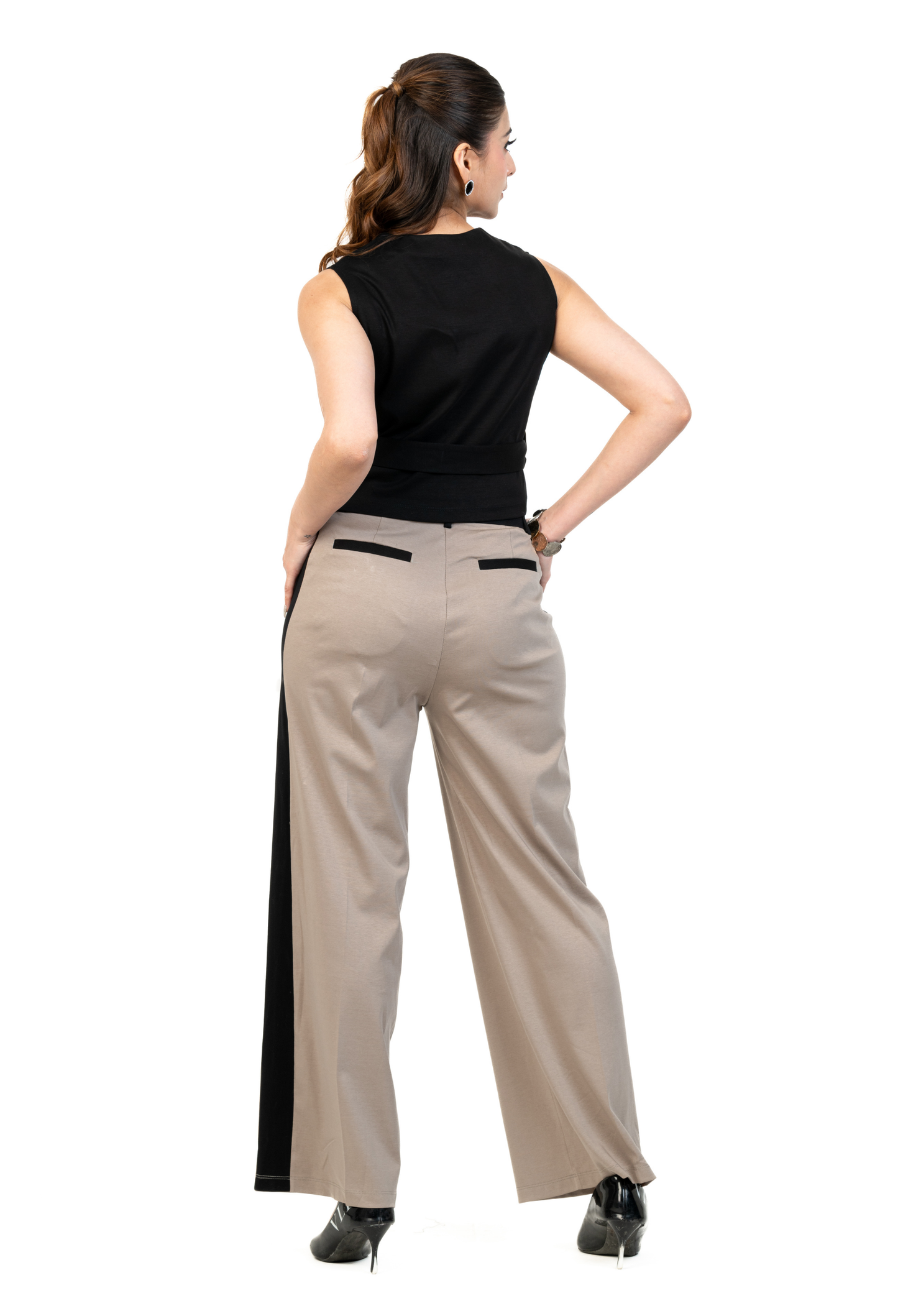 Corset Top with High Waisted Contrast Trousers