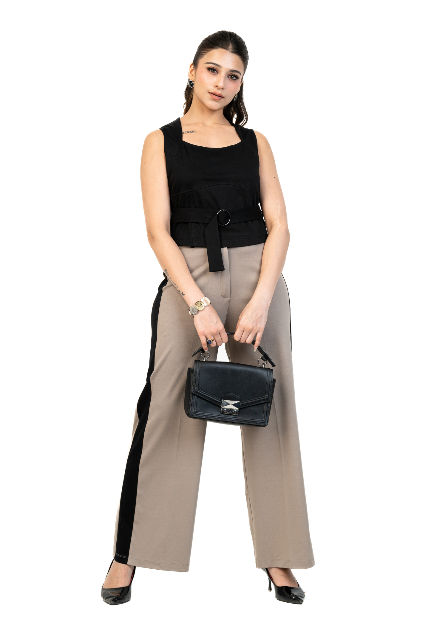 Corset Top with High Waisted Contrast Trousers