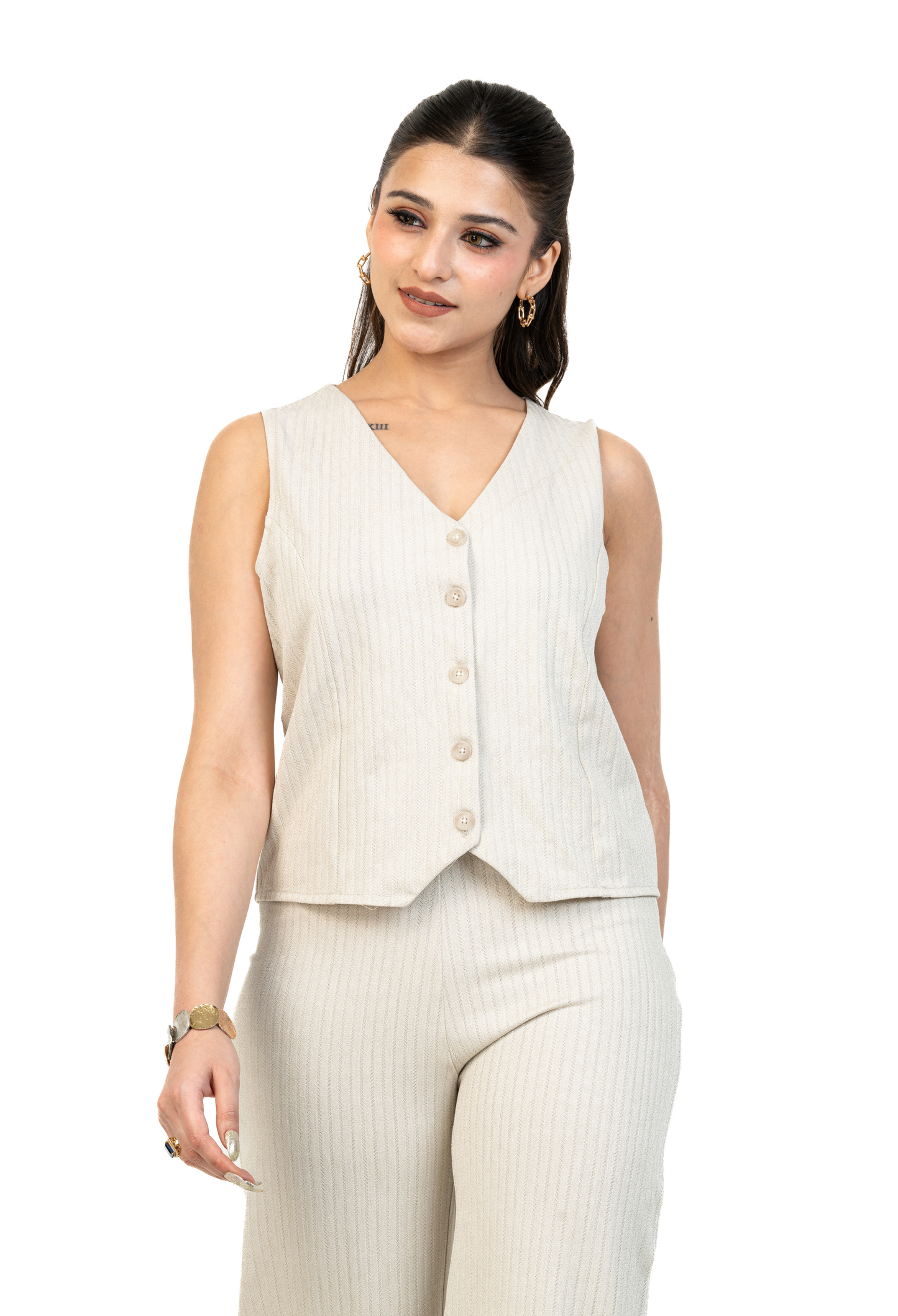 Linen Blend Waist Coat Plus Size